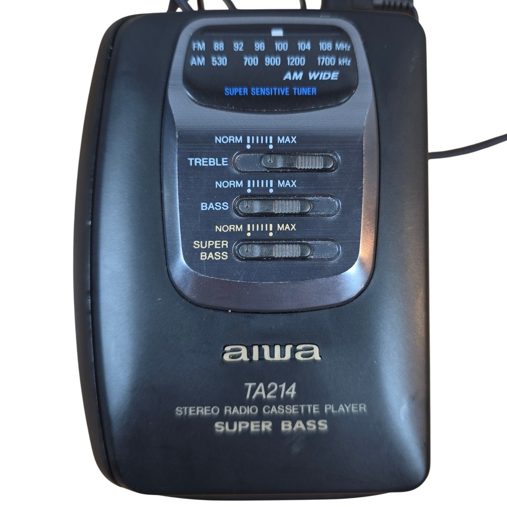 AIWA STEREO AM/FM Radio Cassette Player TA214 Super Base Headphones Working